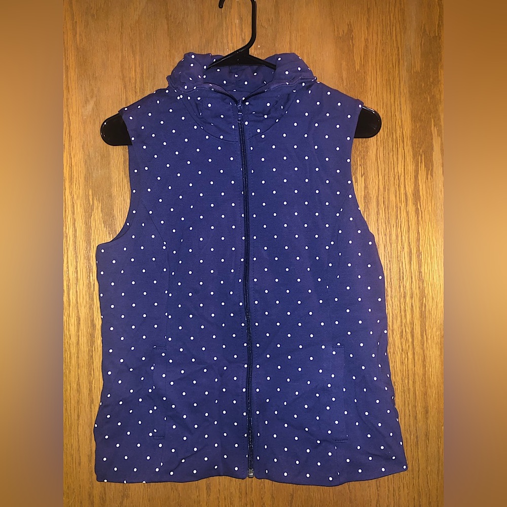 Coldwater Creek Navy Blue Polka Dot Full Zip Vest